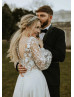 Long Sleeves Ivory Lace Chiffon Airy Wedding Dress